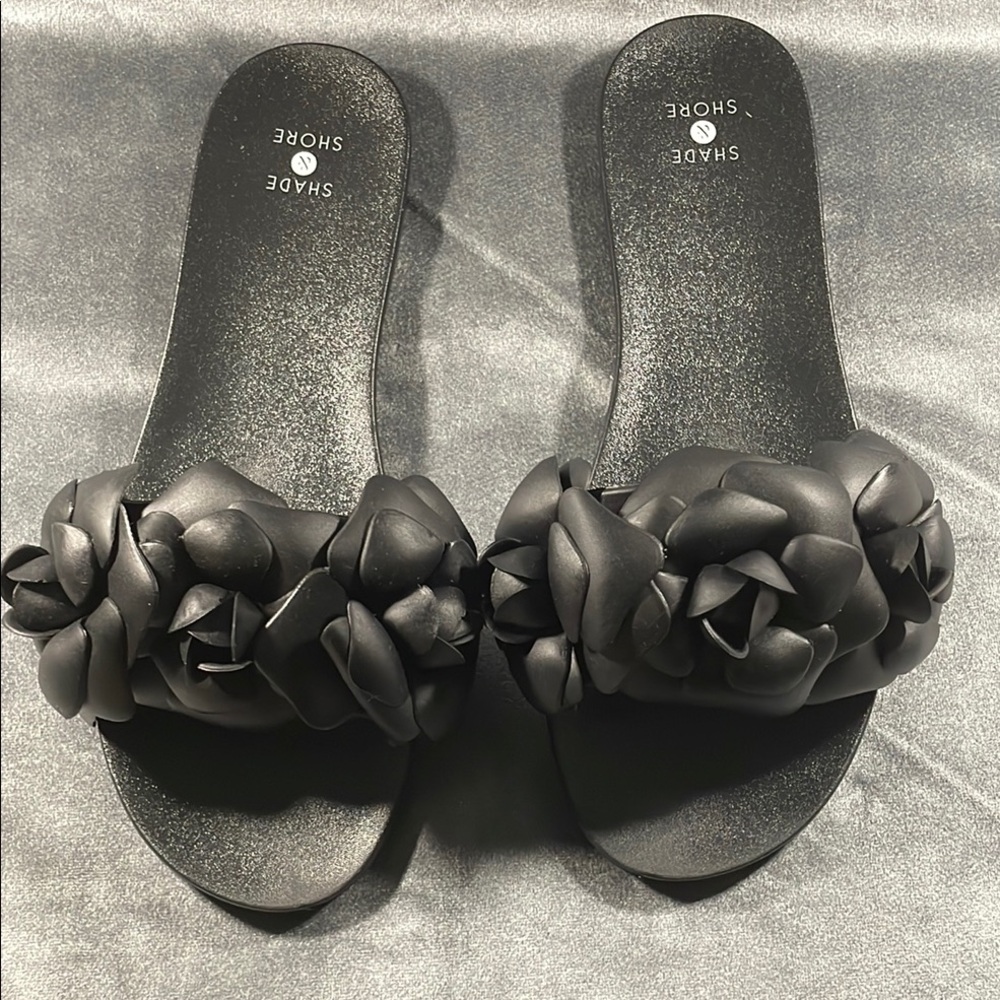 Black Bow Detail Flat Sandals